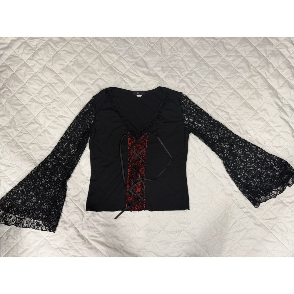 Morbid Threads Gothic Hot Topic Y2K Blouse Skirt Set Lace Red Black Large